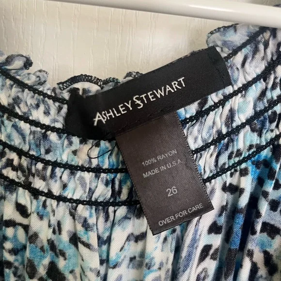 Ashley Stewart Blue and Black Patterned Long Sleeve Dress - Picture 2 of 2